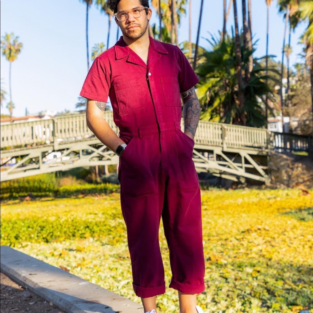 BIG BUD PRESS Burgundy short sleeve jumpsuit
